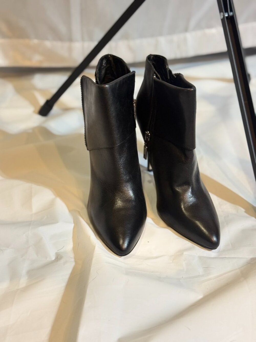 Ivanka Trump Black Leather Ankle Boots 8.5 Pointed Toe Stiletto Heel NEW